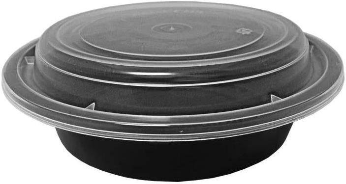 16 OZ BLACK ROUND POLYPROPYLENE MICROWAVEABLE CONTAINER WITH LID COMBO, 150/CS