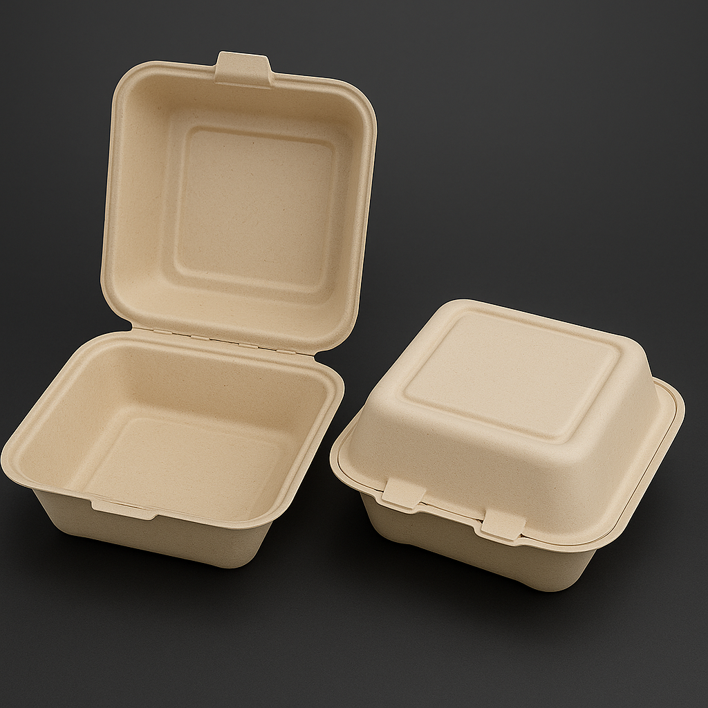 Ecodine Containers 6x6 Bagasse Hinged Containers 500/CS – EcoDine Containers Inc.