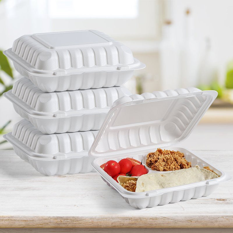 Ecodine Containers 8x8x3 MFPP 3-Compartment Hinged Container 150/CS – EcoDine Containers Inc.