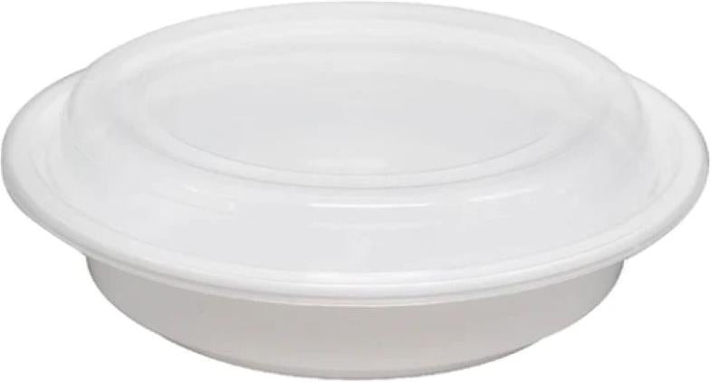 48 OZ  ROUND CONTAINER White PP  WITH LID COMBO, 150/CS
