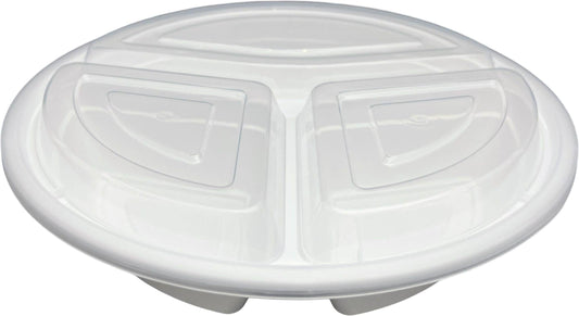 48 OZ  3 compartment, round, Microwaveable white PP with lid 150/CS