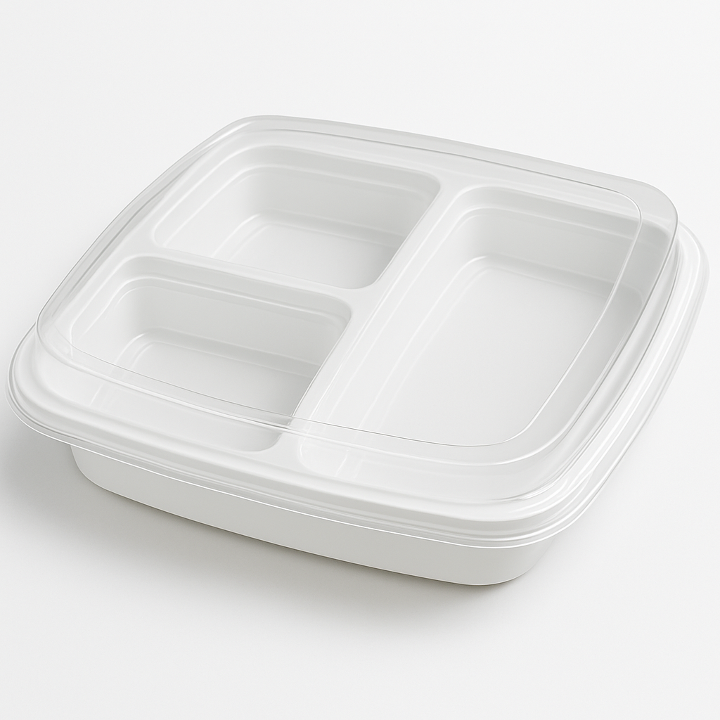 Ecodine Containers 39oz. White PP Rectangle 3 Compartment Combo Container 150/cs – EcoDine ...