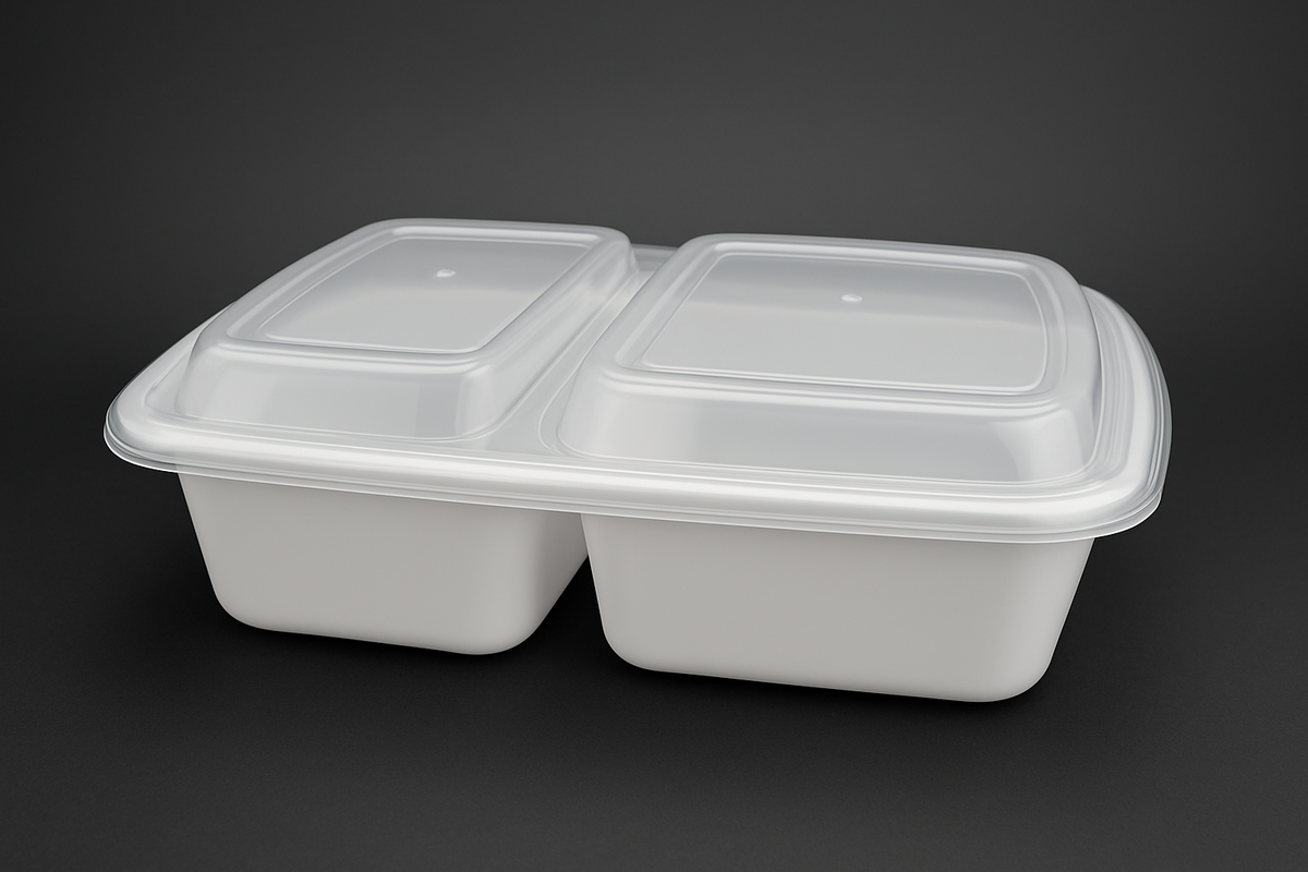 Ecodine Containers 38oz. White PP Rectangle 2 Compartment Combo Container 150/cs – EcoDine ...