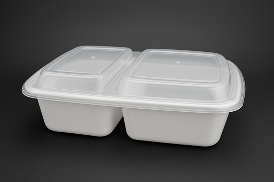38oz. White PP Rectangle 2 Compartment Combo Container 150/cs