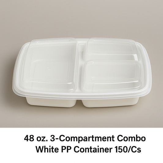 48Oz 3 compartment Combo White PP Container 150/Cs