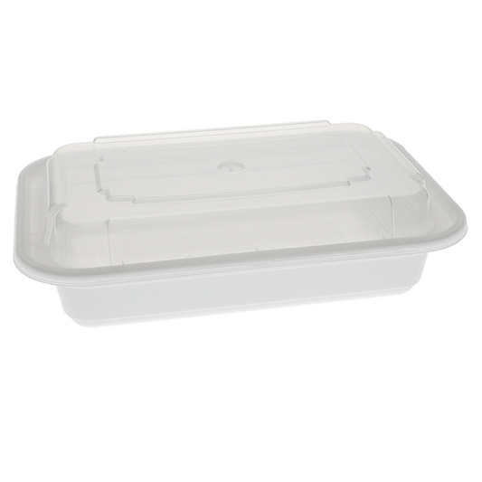 28oz Microwaveable PP White Rectangular Container W/ Lid - 150 Sets
